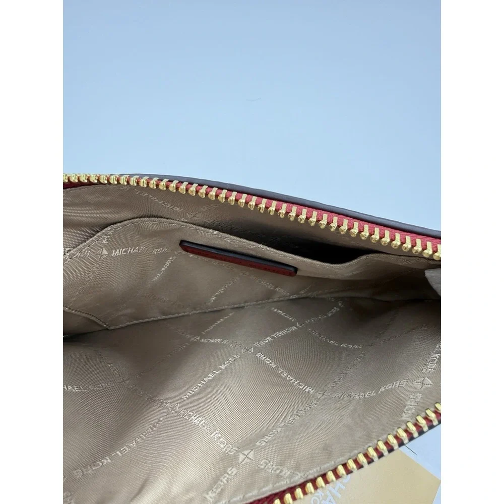 Michael Kors Jet Set Small Convertible Wristlet Pebbled Leather Cherry Red NWT‎